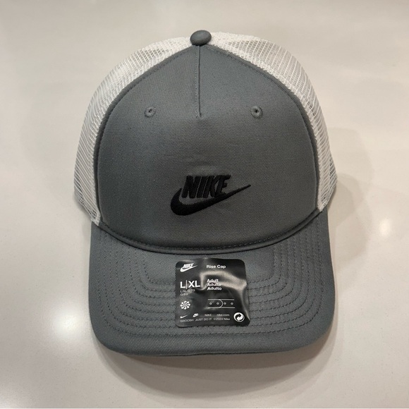 Nike Rise Cap Structured Trucker Hat Gray White Mesh SnapBack Sz L/XL FB5378-084 - Picture 1 of 12